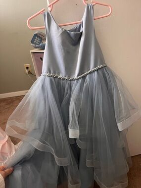 Azazie Light Blue Tulle Flower Girl Dress with Beaded Waist